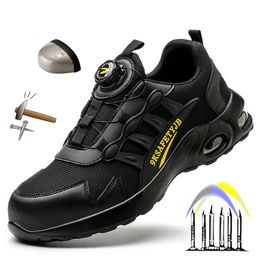 Style Bottes de sécurité Rotary Buckle Pour les hommes Femmes Travailleur Sneakers Breatte en acier Toe Chaussures Puncture Antrented Safety Chaussures 240510