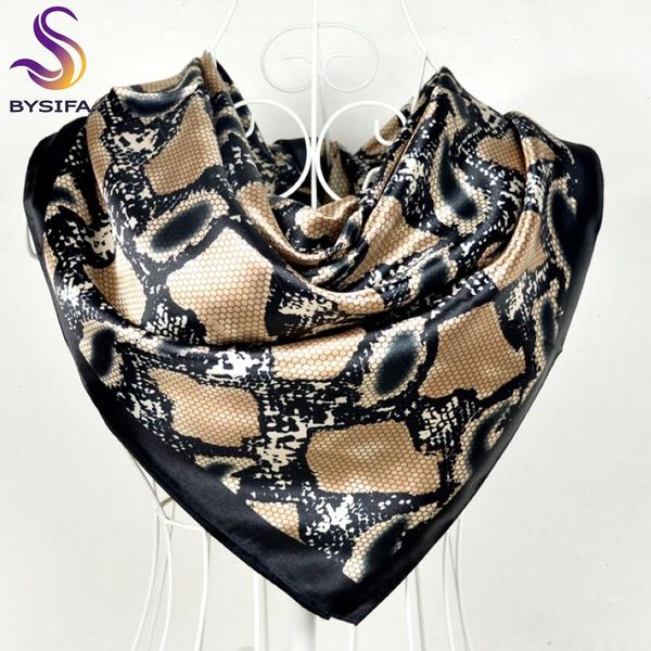 Bufandas cuadradas con patrón de piel de serpiente de estilo estampado para mujer, bufanda de seda azul rosa, chal, silenciador musulmán Unisex