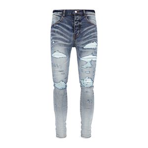 Street Street 23SSAM Coupé vieux jean slim endommagé lavé pour hommes de haute qualité