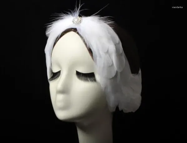 Estilo Swan Lake Ballet diadema de plumas blancas para mujer accesorios para el cabello tocado de perlas y plumas