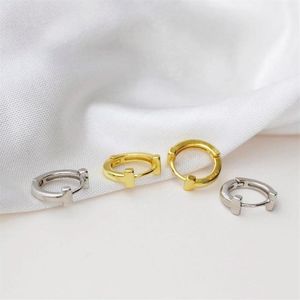 Boucles d'oreilles en forme de T pour femmes, créoles en argent Sterling 925, 2 couleurs, bijoux de perçage d'oreille, Huggie303O