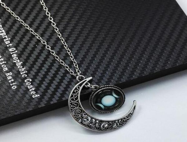 Collier wiccan noir déesse Triple lune de style avec pierres précieuses étoile lune, à la mode et exquis 6089946