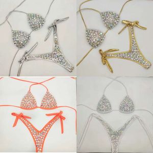 Style Vacation Diamond Bikini Bandage Open Swimwear Push Up Bling Stones MAINTURES SEXY FEMMES SABIE 210630