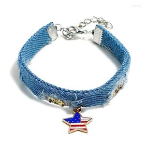 Stijl vintage ster liefde armbanden boho denim armband Amerikaanse vlag sieraden voor vrouwen man cadeau bangle inte22