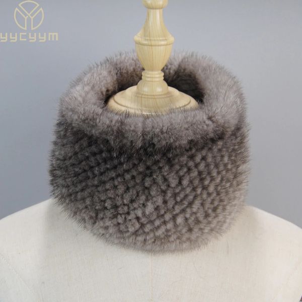 Style hiver tricoté réel foulards de fourrure femmes véritable foulards de fourrure anneau bandeau femme foulards dame chaud vison fourrure châles enveloppes 231226