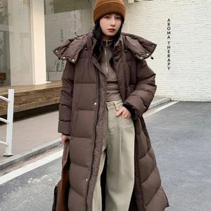 Style femme manteau d'hiver pour les femmes Style coréen Maillard blanc doudoune d'oie manteaux de plumes longues vestes rembourrées 231221