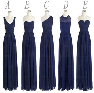 Styles en mousseline de soie longueur de plancher longue bleu marine foncé robe de soirée femmes robe d'événement de mariage ensemble 20195885251