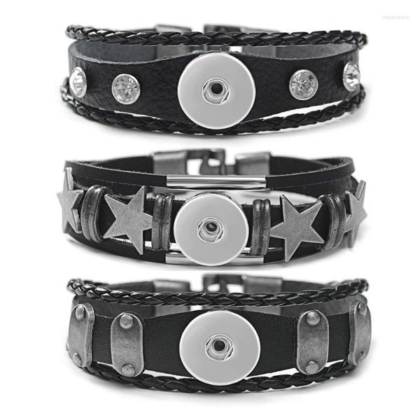 Estilos Jengibre Botón a presión Pulsera Joyería Cuero genuino Metal Estrella Remache Ajuste 18 mm Encantos para mujeres Regalo NN-761 Pulseras con dijes Inte22