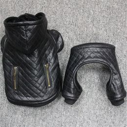 Styles commerce en cuir vêtements pour animaux de compagnie hiver détachable deux pièces manteau chaud et veste vêtements chien T200710273x