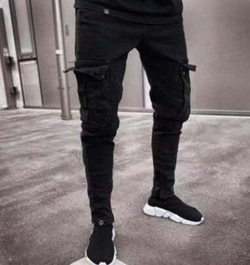 Élégant 19SS Hommes Designer Jeans 2019 Printemps Noir Déchiré Trous En Détresse Conception Jean Crayon Pantalon Poches Hommes Pantalones198E