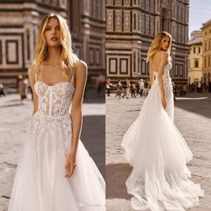 Élégant 2020 robes De mariée dentelle appliqué plage Boho Spaghetti cou Tulle une ligne robes De mariée Vestido De Novia