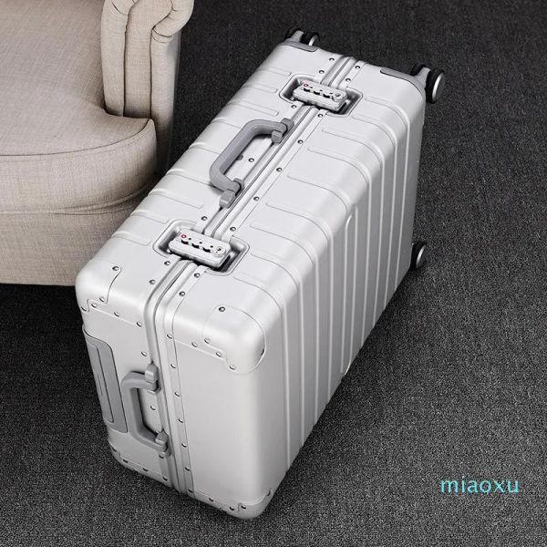 Valises légères à tige de traction en aluminium, élégantes, disponibles en tailles 20/24/28 pouces, bagages en métal durables avec boîte de protection