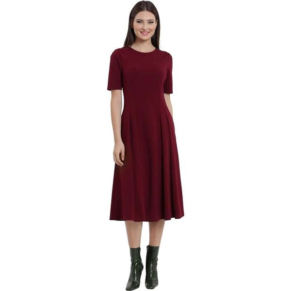 Vestido midi de pliegue de manga corta elegante y cómoda de las mujeres: perfecto para cualquier ocasión, disponible en múltiples colores y tamaños