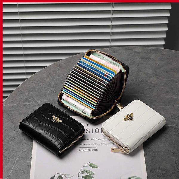 Elegante y exquisito Monedero pequeño Órgano Little Bee Card Bag Mujer Ranura múltiple Gran capacidad Certificado Cubierta Banco Monedero Anti desmagnetización