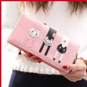Stijlvolle en prachtige kleine portemonnee portemonnee dames lange 2023 nieuwe mode schattige drie katten persoonlijkheid mini-kaarttas