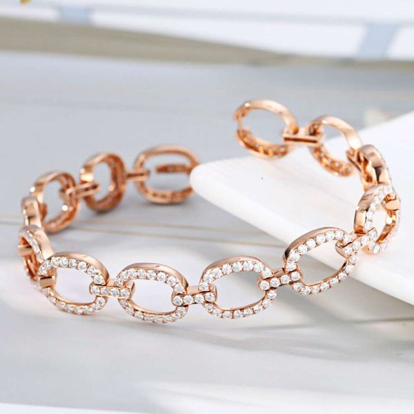 Pulsera elegante y minimalista de oro rosa de 18 quilates, pulsera de moissanita VVS de color D para mujer