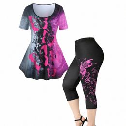 Pantalons de yoga d'automne élégants et sexy Ensemble gilet pour dames Coloré imprimé papillon Leggings de sport décontractés Ensemble XS-8XL K7Rb #