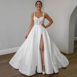 Vestidos De Novia con apliques elegantes, vestidos De Novia con abertura lateral y perlas, Vestido De Novia con lentejuelas y cola de barrido