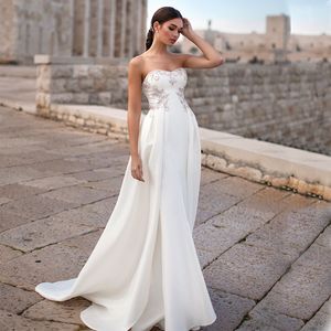 Robes de mariée sirène perlées élégantes avec train détachable robes de mariée cou sans bretelles, plus la taille robe de mariée en satin