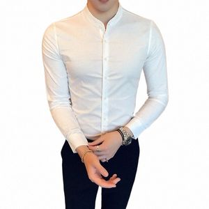 Élégant noir classique élégant vêtements pour hommes 2021 Fi plaine chemises blanches pour hommes chinois col mandarin vêtements de cérémonie sociale z9mV #