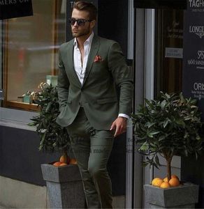 Elegante traje de hombre verde oscuro informal Slim Fit boda novio esmoquin moda personalizado Prom Blazer traje Homme 2 piezas (chaqueta + pantalones) X0909