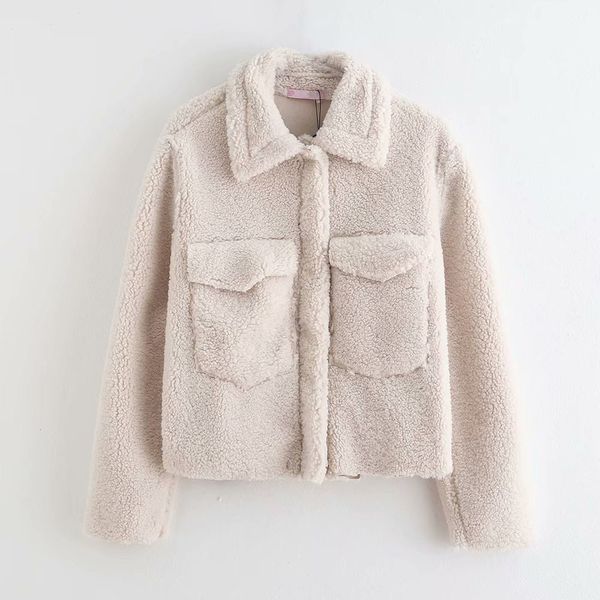 Elegante elegante mujer beige bolsillos diseño chaqueta de lana moda invierno femenino cálido abrigo de cachemira casual niñas ropa exterior 210520