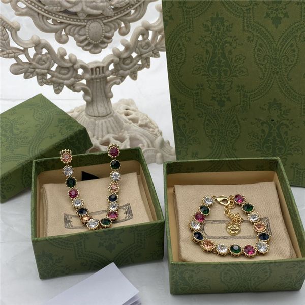 Collier de diamants colorés élégants Bracelets de créateurs en cristal coloré Bracelet pendentif tête de tigre haut de gamme avec boîte