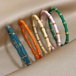 Stijlvolle kleurrijke bamboe emailarbine armband voor vrouwen minimalistisch 316L roestvrij staal goud kleur armbanden mode sieraden 240510