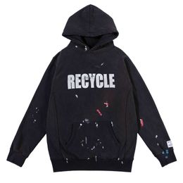 Stijlvolle comfortabele winter USA Recycle Splash Ink Handgeschilderde Oversize Hoodie Gewassen Vintage Graffiti Hoody Warm Sweatshirt met capuchon Pullover Unisex