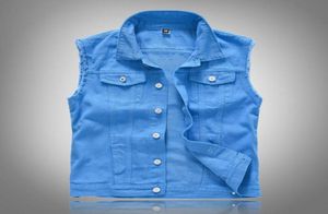 Stijlvol Cool Heren Denim Vest Plus Size 5XL Vintage Ripped Distressed Vest Paars Blauw Mouwloos Jeans Jas Voor Mannen Men08301337