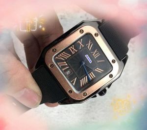 Élégant Cool Hommes Femmes Carré Romain Cadran Cadran Montre Trois Points Premium Président Quartz Batterie Super Brillant Ceinture en Caoutchouc Étanche Horloge Montre De Table Cadeaux