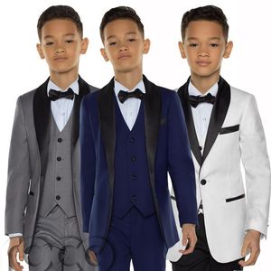 Stijlvolle Custom Made Boy Tuxedos Sjaal Revers Een Knop Kinderkleding Voor Bruiloft Kids Pak Jongen Set Jas Broek Boog Ves199e