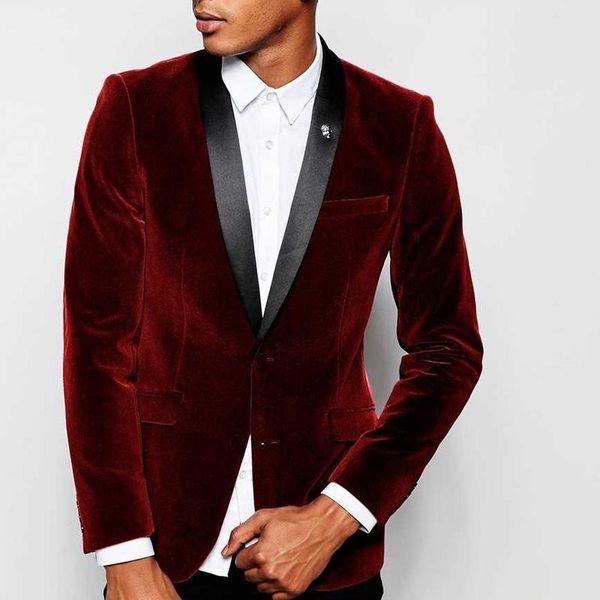Design élégant Groom Tuxedos Deux boutons rouge foncé velours châle revers Groomsmen meilleur homme costume Costumes de mariage pour hommes (veste + pantalon + cravate) NO: 872