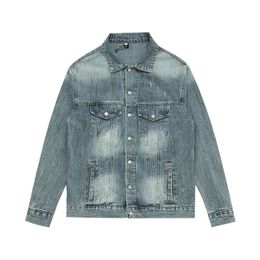 Stijlvolle ontwerper Back Rhinestone Letter Denim Jacket Autumn Winter Men Casual Vintage Washed Street Wear Jeans Coats 24SS 0417