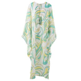 Diseñador elegante Inspirado Mujeres Kaftan de seda de alta calidad Vestido maxi en verde Bohemian Chic para vacaciones en la playa 2023 240323