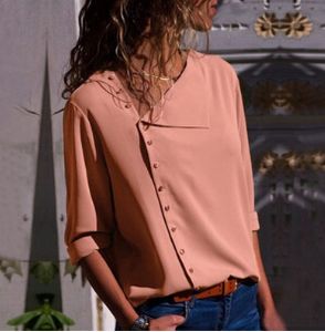 Mode élégante chemises irrégulières femmes printemps automne nouveaux boutons chauds conception col rabattu Blouses hauts t-shirt