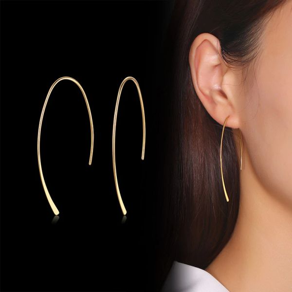 Boucles d'oreilles créoles géométriques élégantes pour femmes et filles, boucles d'oreilles élégantes minimalistes en or jaune 14 carats