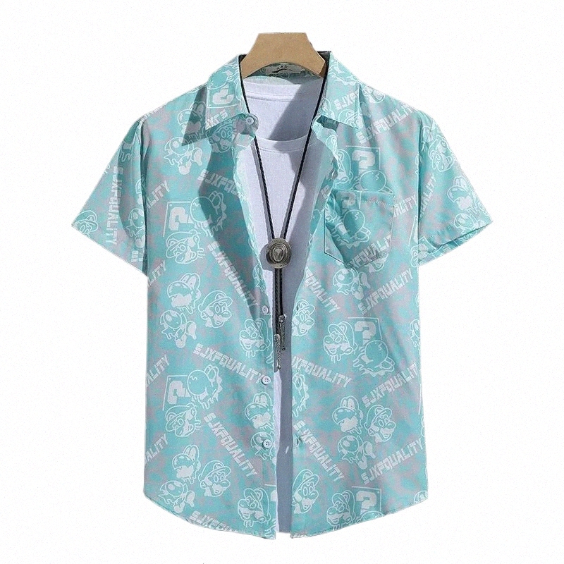 stylish Hawaiian Printed Shirt, Loose Fit with Short Sleeves for Men and Women - Casual Beach Look 10zw#