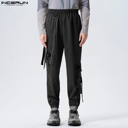 Élégant Pantalons de vente chaude Incerun 2024 Chaîne d'école masculine Carbag Buckle Buckle Streetwear Solid Cargo Long Pantalon S-5XL