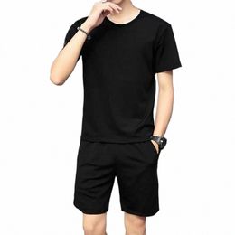 Elegante traje de jogging elástico talla grande hombres ropa deportiva camisa pantalones cortos conjunto de dos piezas i7Jh #