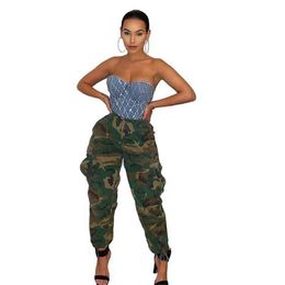 Pantalones de calle con estampado de camuflaje para mujer, pantalón informal de cintura alta para fiesta y Club, estilo Hip Hop, verano 2024