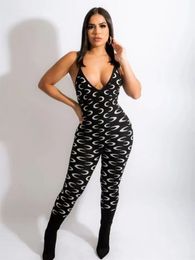 Stijlvolle Lady Moon Gedrukte Rompers en Jumpsuits 2024 Zomer Women Mouwloze V Neck Bodycon Sexy Club Party Street Overalls