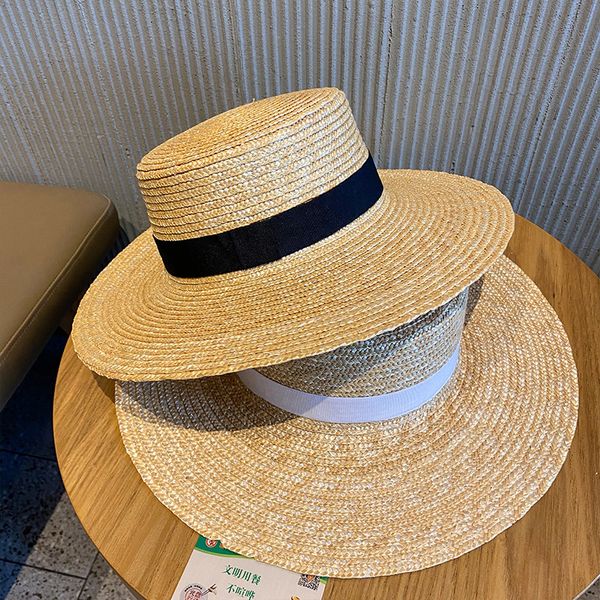 Elegante sombrero de paja Lafite, sombrero de protección solar para mujer, gorras planas para la playa, sombrero de pescador tejido de verano, venta al por mayor