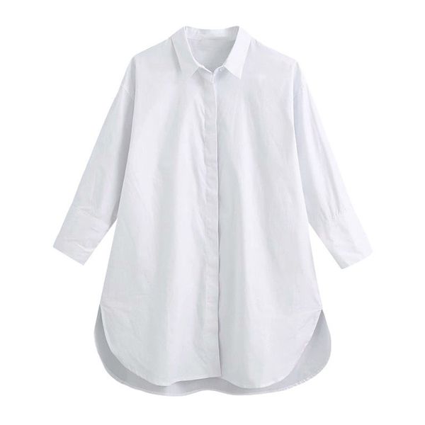 Elegante manga larga mujer blusa camisa casual turn-down collar blanco oficina dama bolsillo diseño blusas 210430