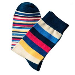 Élégant hommes coloré automne mode couleur rayé donc chaussettes en tube décontracté coton chaussettes EU39-43 EU41-46 taille doux Z03111283v