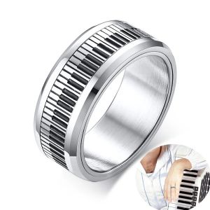 Bague rotative pour joueur de piano pour hommes, bijoux élégants en or blanc 14 carats, pour passionné de clavier de musique