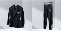 Élégant costume de boucle mince pour hommes Robe de couleur solide Blazer Host Wedding Show Coat Pants # A6