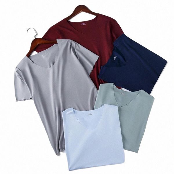 Camiseta con estilo para hombre, camiseta informal de verano con seda de hielo, Top M a 4XL, camiseta masculina de color sólido, ropa deportiva 01cF #