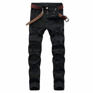 Pantalons en denim pour hommes élégants Pantalons en denim serrés déchirés Homme Low Rise Butt Sknniy Jeans Vêtements pour hommes bon marché Free Ship X8yd #