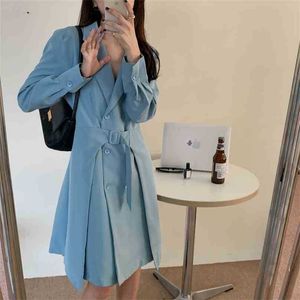 Bureau élégant Lady High Street Slim All Match Loose-Fitwear Casual Femme Blazers Robes Robes 210525